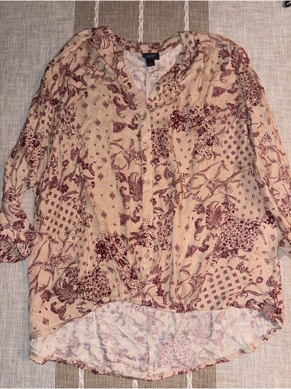 Daytrip Cream Blush Floral Paisley Button-Front Tunic